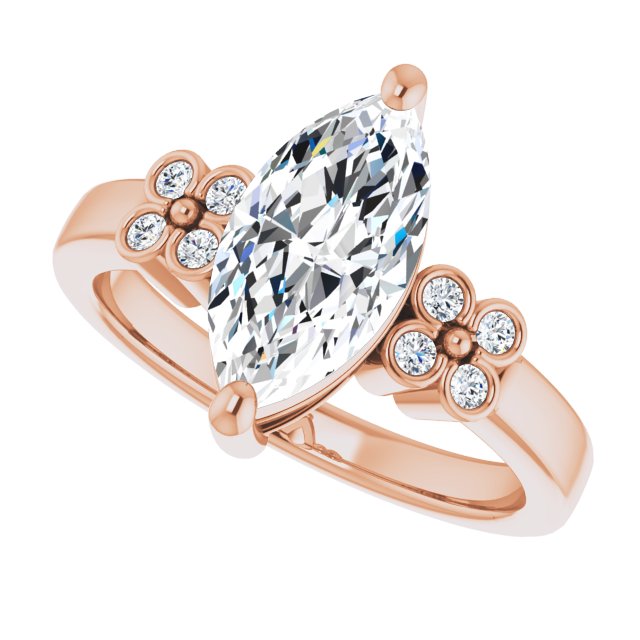 Cubic Zirconia Engagement Ring- The Heidi Grethe (Customizable 9-stone Design with Marquise Cut Center and Complementary Quad Bezel-Accent Sets)