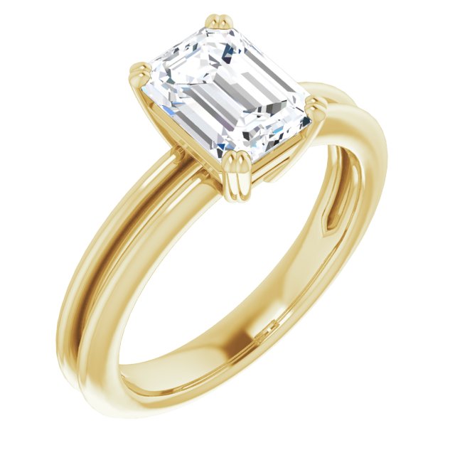 Cubic Zirconia Engagement Ring- The Evie (Customizable Emerald Cut Solitaire with Grooved Band)