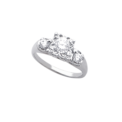 Cubic Zirconia Engagement Ring- The Vania (Floral Round Cut 3-stone)