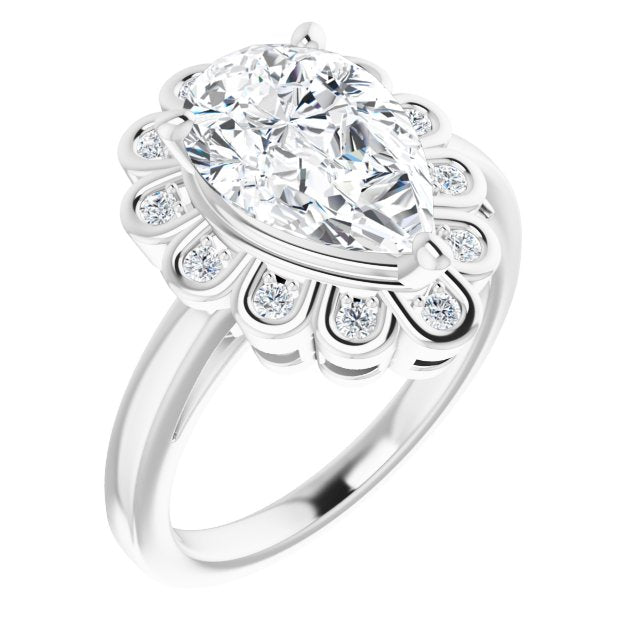 10K White Gold Customizable 9-stone Pear Cut Design with Round Bezel Side Stones