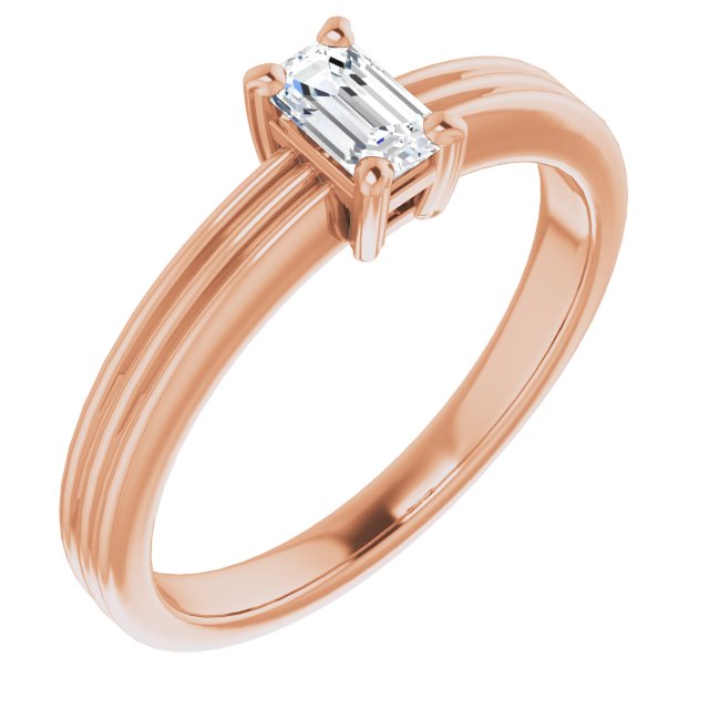 10K Rose Gold Customizable Emerald/Radiant Cut Solitaire with Double-Grooved Band