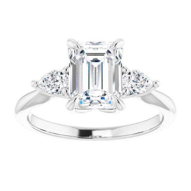 Cubic Zirconia Engagement Ring- The Sharona (Customizable 3-stone Design with Radiant Cut Center and Dual Large Pear Side Stones)