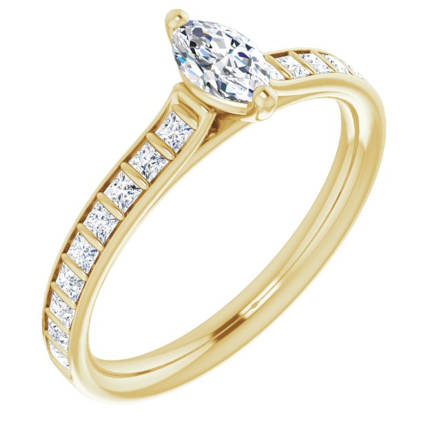 10K Yellow Gold Customizable Marquise Cut Style with Princess Channel Bar Setting