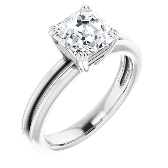 Cubic Zirconia Engagement Ring- The Evie (Customizable Asscher Cut Solitaire with Grooved Band)