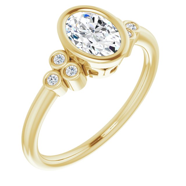 10K Yellow Gold Customizable 7-stone Oval Cut Style with Triple Round-Bezel Accent Cluster Each Side