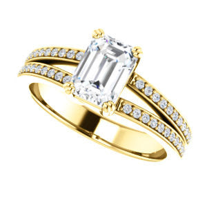 Cubic Zirconia Engagement Ring- The Trudy (Customizable Emerald Cut Style with Wide Double Pavé Band)