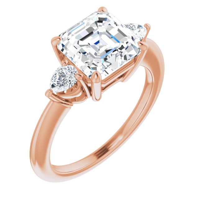 10K Rose Gold Customizable 3-stone Asscher Style with Pear Accents