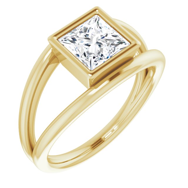 10K Yellow Gold Customizable Bezel-set Princess/Square Cut Style with Wide Tapered Split Band