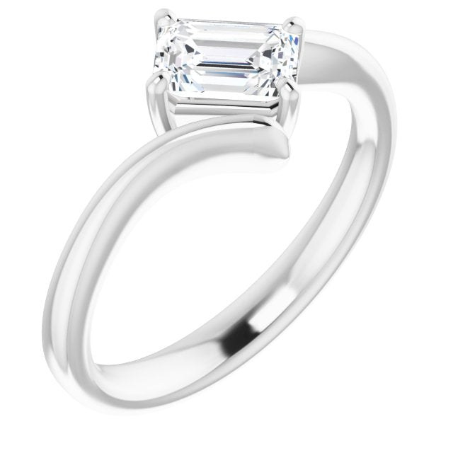 10K White Gold Customizable Emerald/Radiant Cut Solitaire with Thin, Bypass-style Band