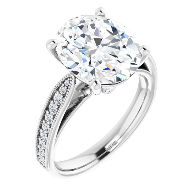 10K White Gold Customizable Oval Cut Style featuring Milgrained Shared Prong Band & Dual Peekaboos