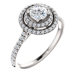 Cubic Zirconia Engagement Ring- The Alisa (Customizable Round Cut with Geometric Double Halo)