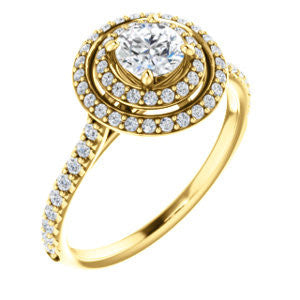 Cubic Zirconia Engagement Ring- The Alisa (Customizable Round Cut with Geometric Double Halo)