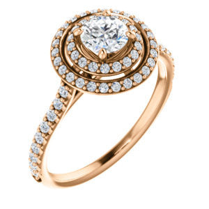 Cubic Zirconia Engagement Ring- The Alisa (Customizable Round Cut with Geometric Double Halo)