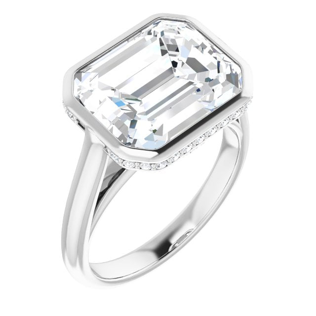 10K White Gold Customizable Emerald/Radiant Cut Semi-Solitaire with Under-Halo and Peekaboo Cluster