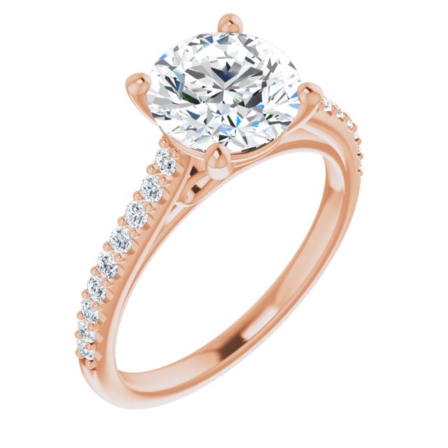 Cubic Zirconia Engagement Ring- The Diane (Customizable Cathedral-raised Round Cut Design with Accented Band and Infinity Symbol Trellis Decoration)