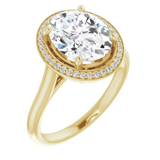 10K Yellow Gold Customizable Cathedral-Raised Oval Cut Halo Style