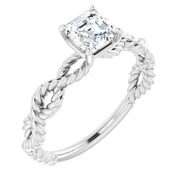10K White Gold Customizable Asscher Cut Solitaire with Infinity-inspired Twisting-Rope Split Band