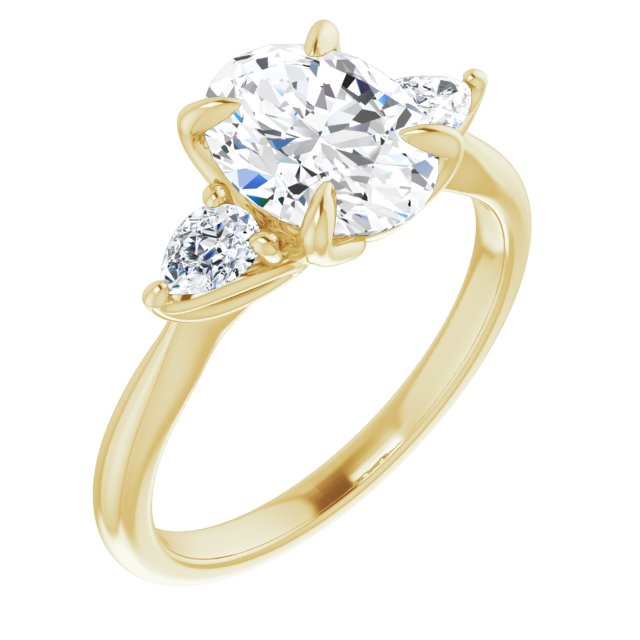 10K Yellow Gold Customizable 3-stone Design with Oval Cut Center and Dual Large Pear Side Stones