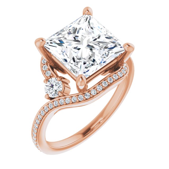 10K Rose Gold Customizable Princess/Square Cut Bypass Design with Semi-Halo and Accented Band