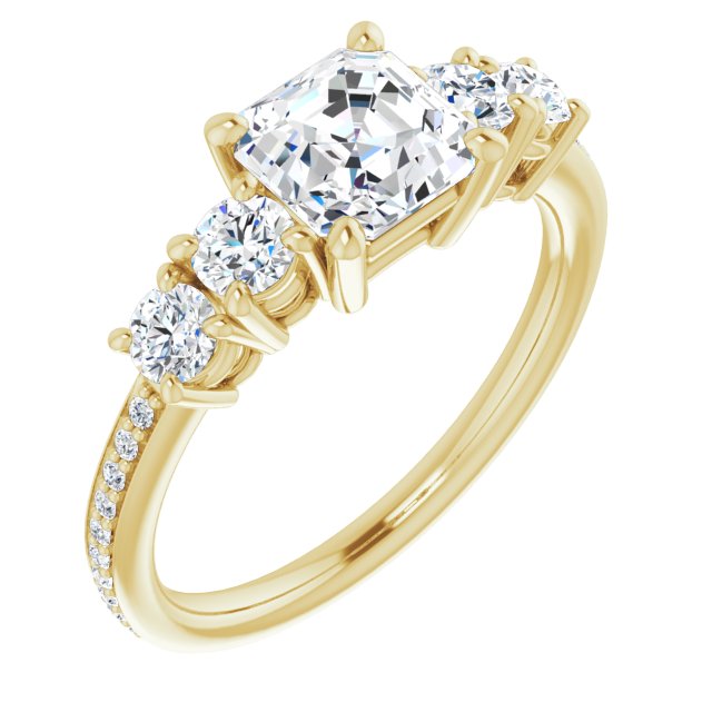 10K Yellow Gold Customizable 5-stone Asscher Cut Design Enhanced with Accented Band