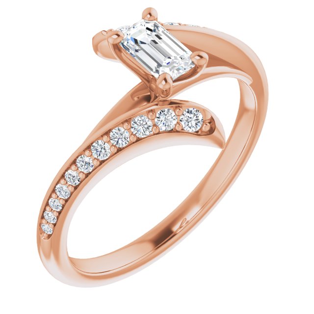 18K Rose Gold Customizable Emerald/Radiant Cut Style with Artisan Bypass and Shared Prong Band