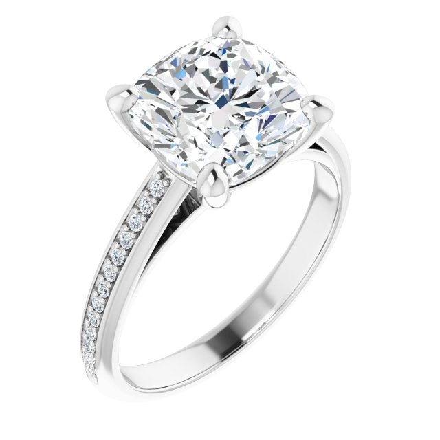 10K White Gold Customizable Cathedral-set Cushion Cut Style with Shared Prong Band