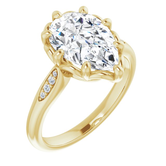 10K Yellow Gold Customizable 9-stone Pear Cut Design with 8-prong Decorative Basket & Round Cut Side Stones