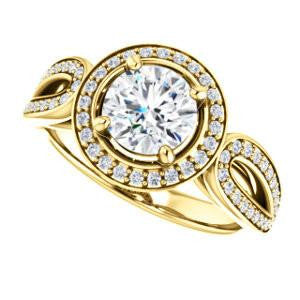 CZ Wedding Set, featuring The Jordyn Elitza engagement ring (Customizable Halo-Style Round Cut with Twisting Pavé Split-Shank)