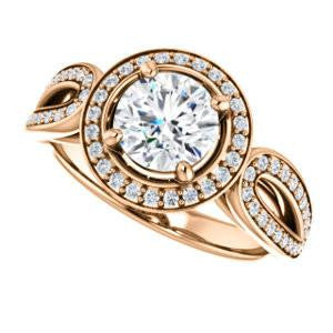 CZ Wedding Set, featuring The Jordyn Elitza engagement ring (Customizable Halo-Style Round Cut with Twisting Pavé Split-Shank)