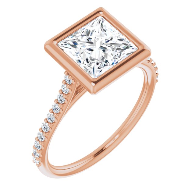 10K Rose Gold Customizable Bezel-set Princess/Square Cut Style with Ultra-thin Pavé-Accented Band