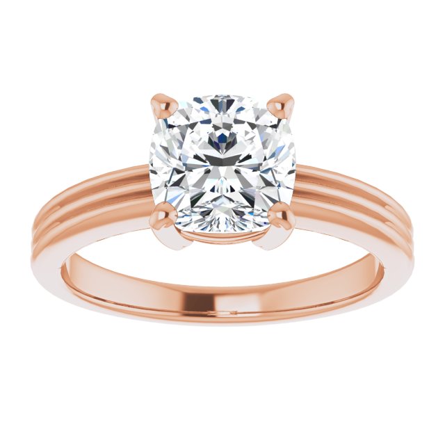Cubic Zirconia Engagement Ring- The Davina (Customizable Cushion Cut Solitaire with Double-Grooved Band)