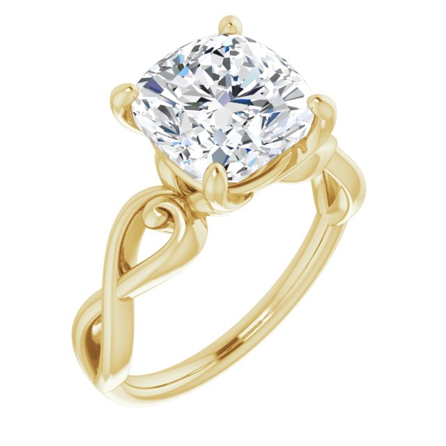 10K Yellow Gold Customizable Cushion Cut Solitaire Design with Tapered Infinity-symbol Split-band