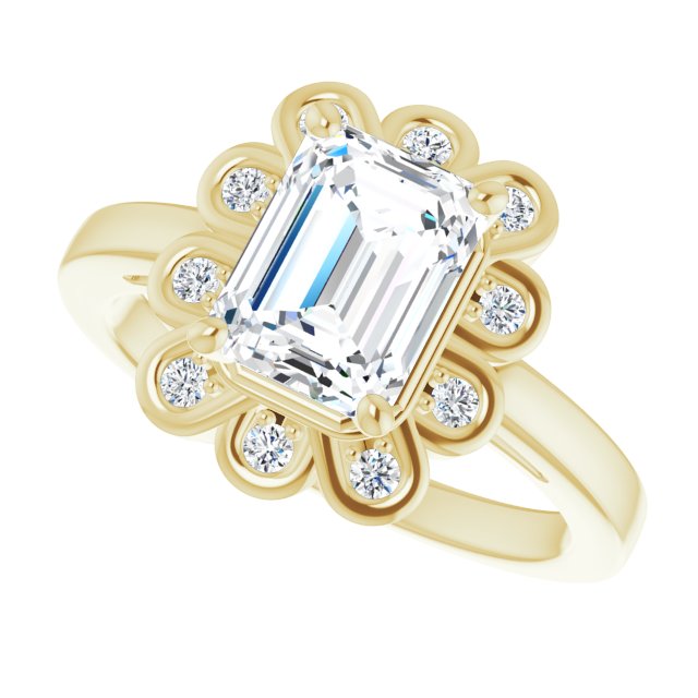 Cubic Zirconia Engagement Ring- The Mary Lou (Customizable 9-stone Radiant Cut Design with Round Bezel Side Stones)