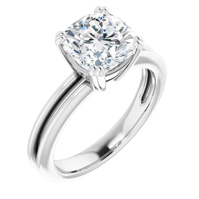 10K White Gold Customizable Cushion Cut Solitaire with Grooved Band