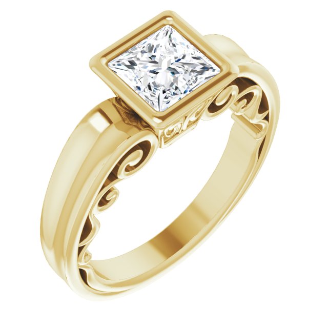 10K Yellow Gold Customizable Bezel-set Princess/Square Cut Solitaire with Wide 3-sided Band