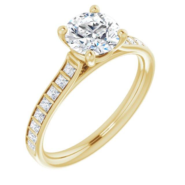 10K Yellow Gold Customizable Round Cut Style with Princess Channel Bar Setting