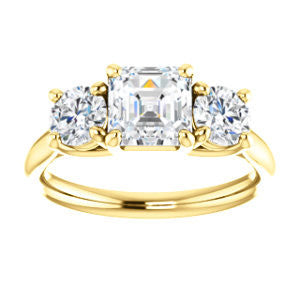 Cubic Zirconia Engagement Ring- The Yolonda (Customizable 3-stone Cathedral-set Design with Asscher Cut Center and Round Cut Accents)