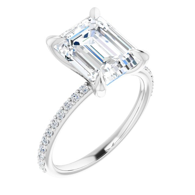 10K White Gold Customizable Emerald/Radiant Cut Style with Delicate Pavé Band