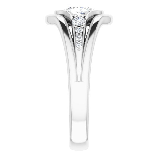 Cubic Zirconia Engagement Ring- The Naira (Customizable 9-stone Cushion Cut Design with Bezel Center, Wide Band and Round Prong Side Stones)