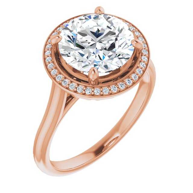 10K Rose Gold Customizable Cathedral-Raised Round Cut Halo Style