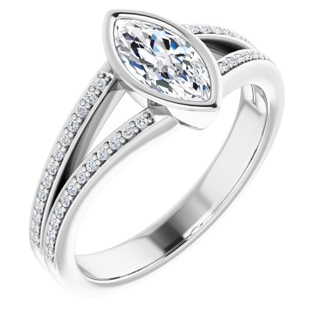 10K White Gold Customizable Bezel-set Marquise Cut Design with Split Shared Prong Band