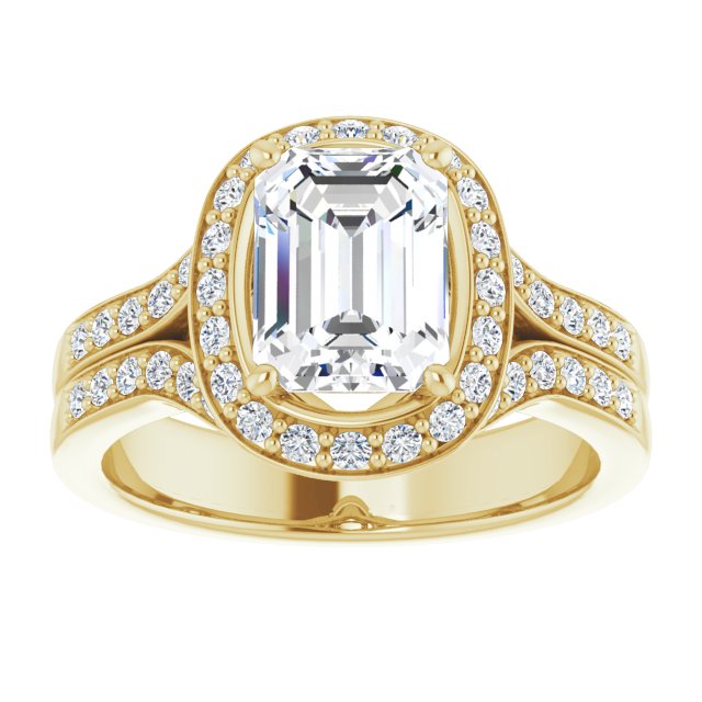 Cubic Zirconia Engagement Ring- The Ginny Lynn (Customizable Radiant Cut Halo Style with Accented Split-Band)