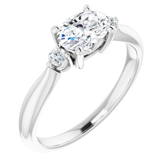 10K White Gold Customizable 3-stone Oval Cut Design with Twin Petite Round Accents