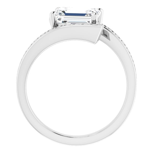 Cubic Zirconia Engagement Ring- The Nayeli (Customizable Faux-Bar-set Emerald Cut Design with Accented Bypass Band)