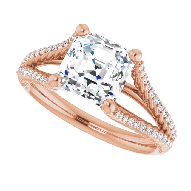 Cubic Zirconia Engagement Ring- The Contessa (Customizable Asscher Cut Style with Split Band and Rope-Pavé)