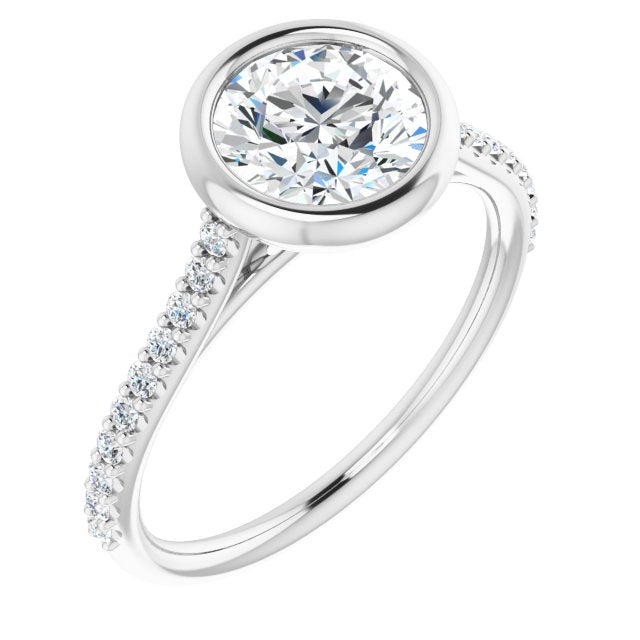 10K White Gold Customizable Bezel-set Round Cut Style with Ultra-thin Pavé-Accented Band