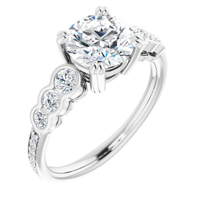 10K White Gold Customizable Round Cut 7-stone Style Enhanced with Bezel Accents and Shared Prong Band