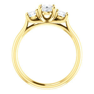 Cubic Zirconia Engagement Ring- The Yolonda (Customizable 3-stone Cathedral-set Design with Oval Cut Center and Round Cut Accents)