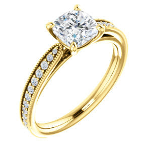 Cubic Zirconia Engagement Ring- The Brooklynn (Customizable Cushion Cut with Cathedral Setting and Milgrained Pavé Band)
