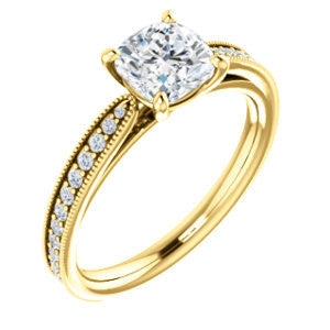 CZ Wedding Set, featuring The Brooklynn engagement ring (Customizable Cushion Cut with Cathedral Setting and Milgrained Pavé Band)